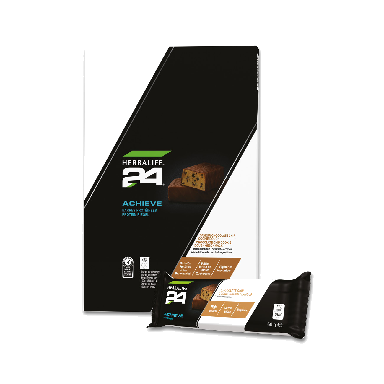 H24 Achieve Bar Chocolate Chip Cookie Dough 6 x 60 g bars per box