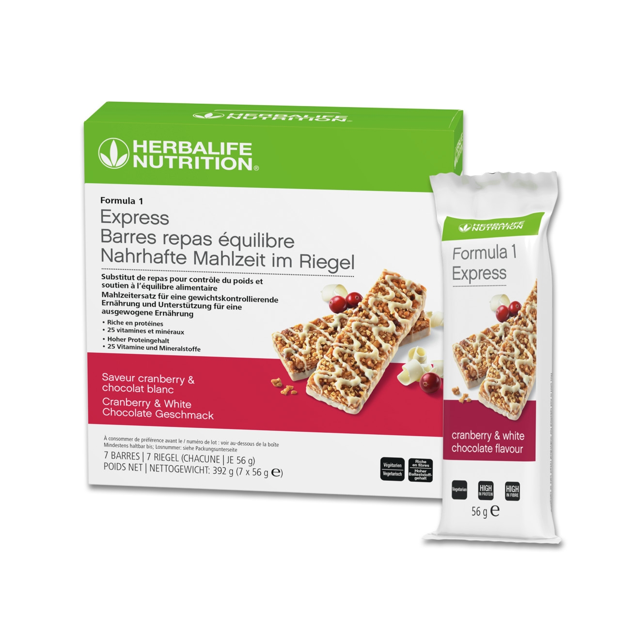 Barres Repas Équilibre Formula 1 Express saveur Cranberry & chocolat blanc 7 barres de 56g
