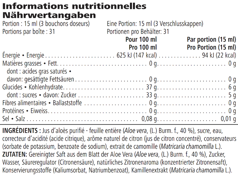 Herbal Aloe Concentrate Original 473 ml — nutrition information