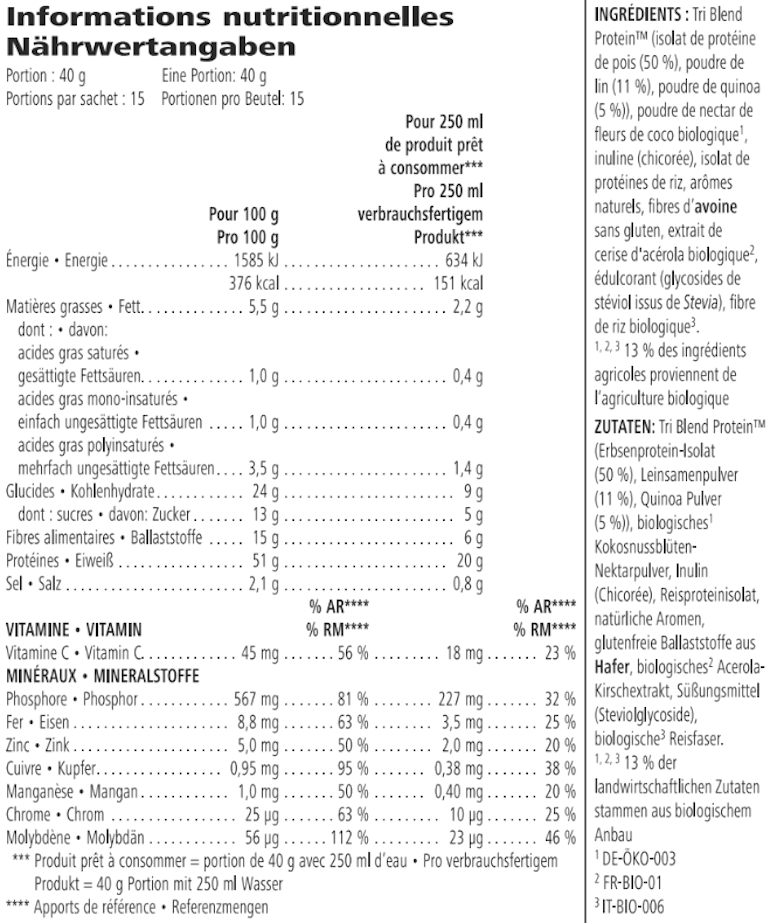 Tri Blend Select – Protein Shake Mix Banana 600 g — nutrition information