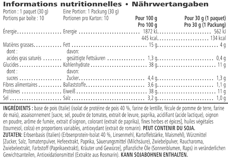 Protein Chips Barbecue 10 x 30 g — nutrition information