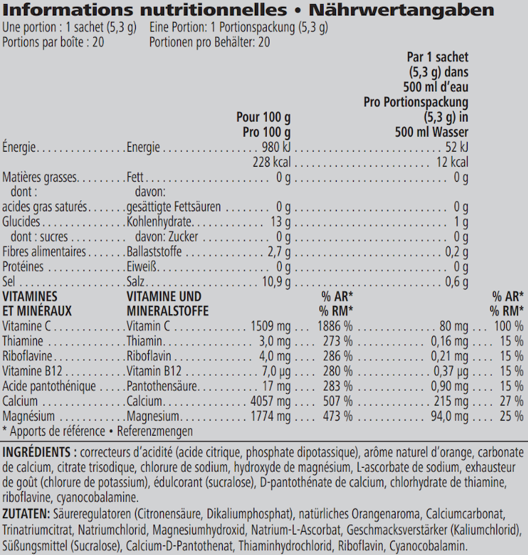 H24 Hydrate Orange 20 x 5.3 g — nutrition information