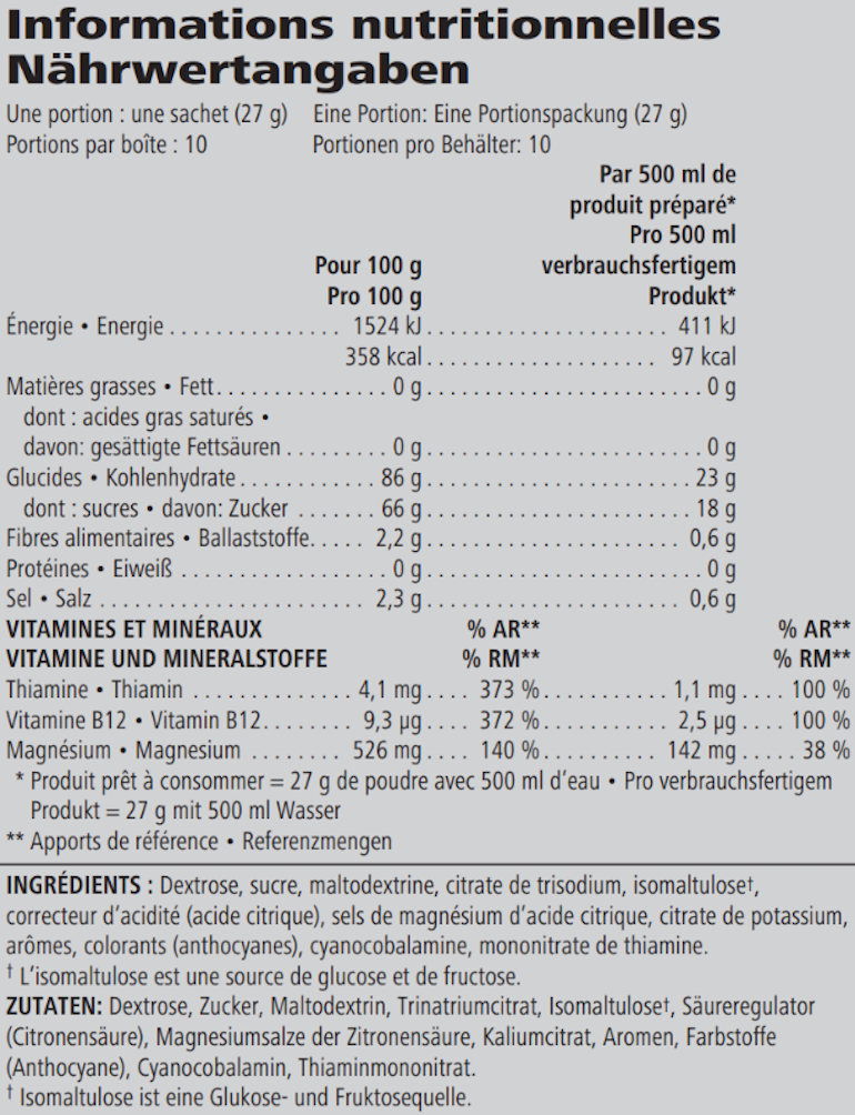 CR7 Drive Sachets Acai Berry 270 g — nutrition information