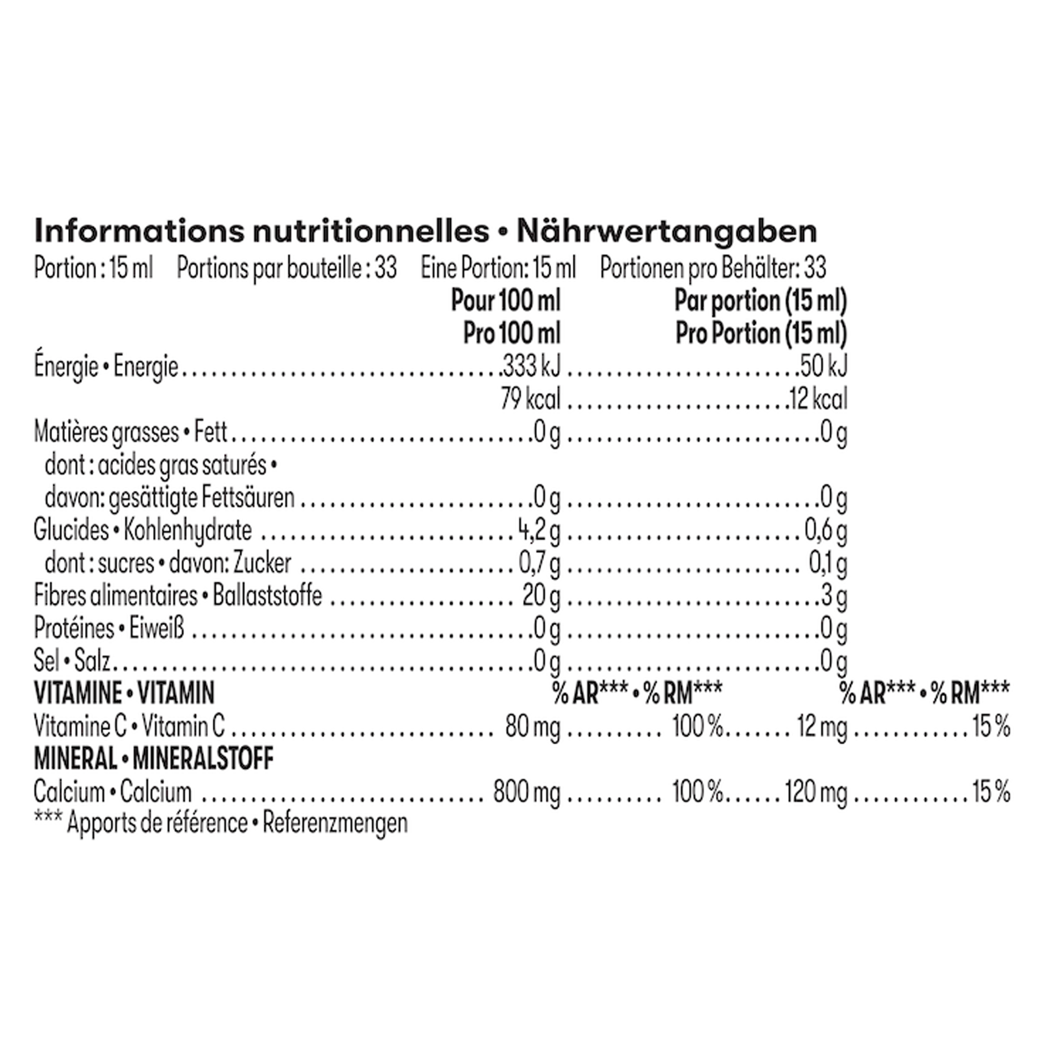 Fibre Concentrate, 500 ml — nutrition information