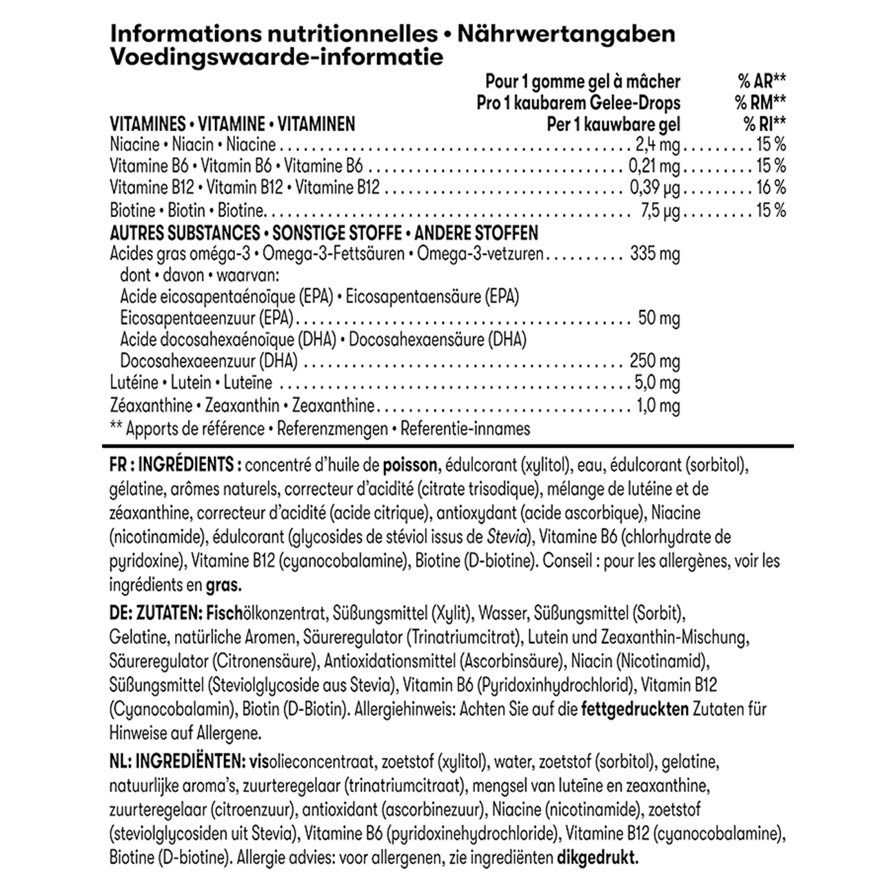 Herbalife Gels – MindVita Kids Moonbeam Lemonberry 30 chewable gels — nutrition information